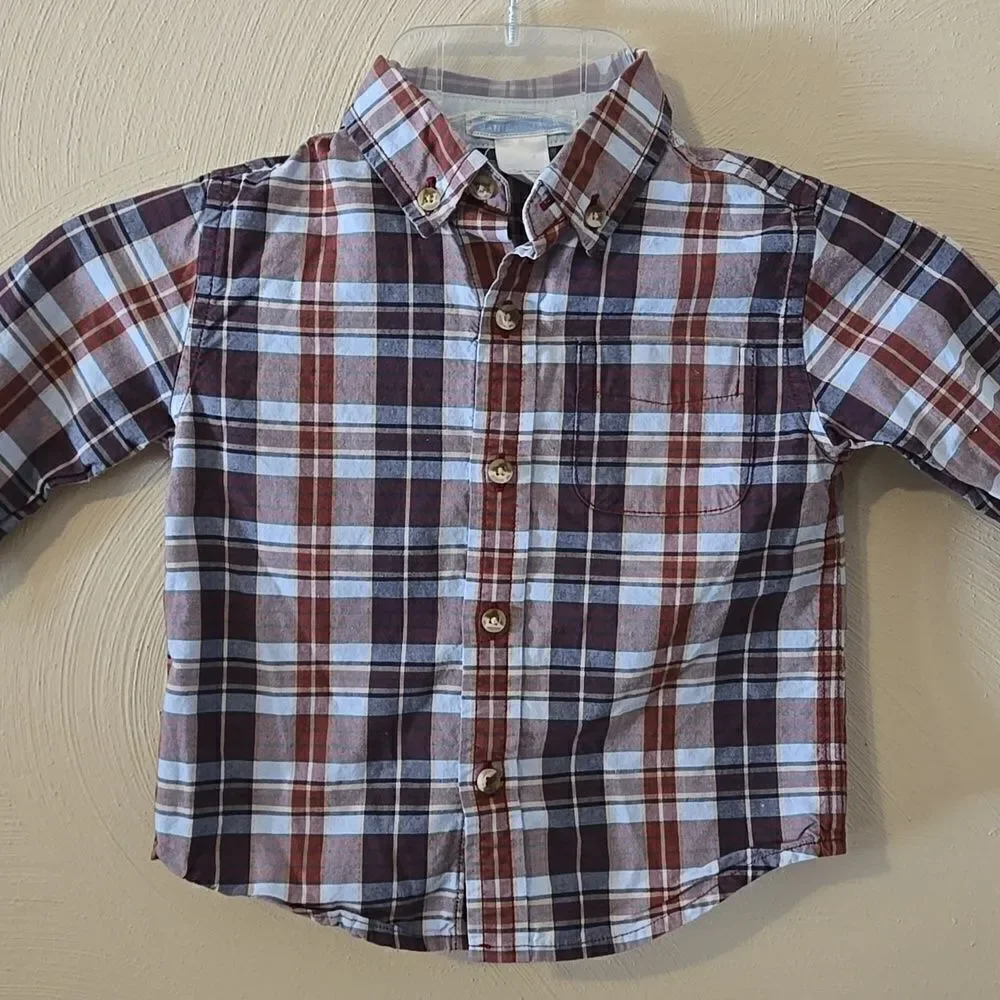 JANIE AND JACK PLAID OXFORD BUTTON DOWN DRESS SHIRT, SIZE 12-18 MONTHS